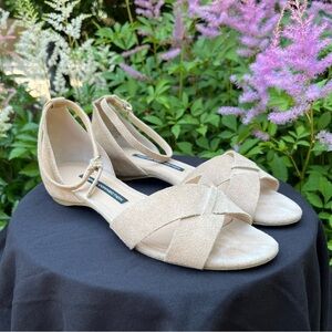 French Connection Vidoy Suede Leather Desert Sand Ankle Strap Sandals Sz 39.5/9